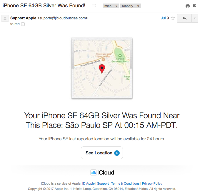 iCloud phishing email